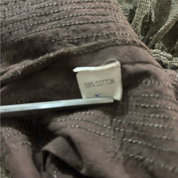 Boho Cottagecore Embroidered Cotton Jacket Brown Ruffle Hem Gypsy Lagenlook L - Picture 4 of 4